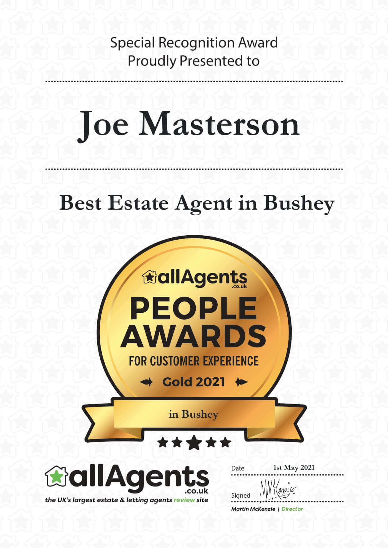 AllAgents Award 2021 GOLD BUSHEY JOE